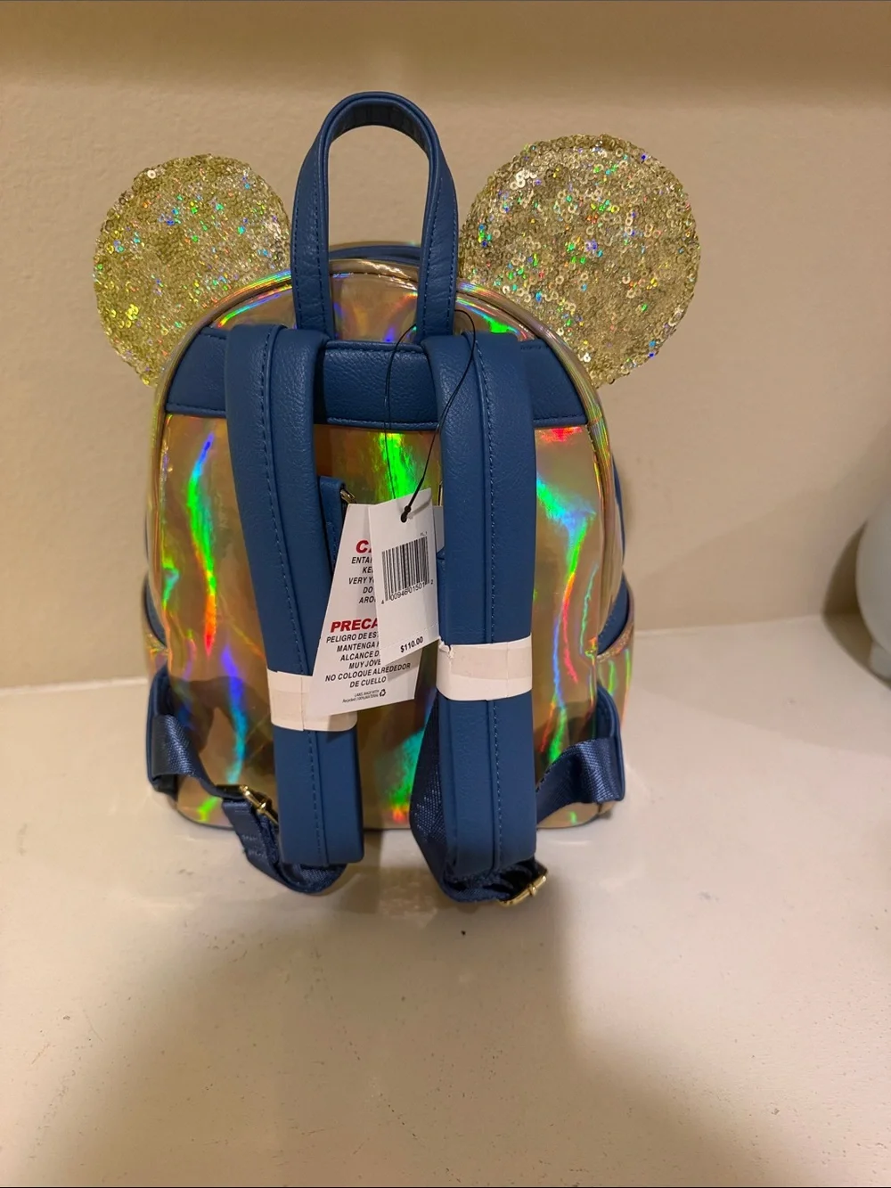Loungefly Gold Sequin & Holographic Mickey Ear Kids Backpack